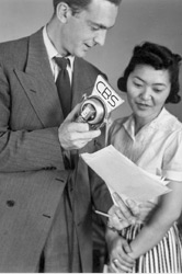 Chet Huntley conducting an interview