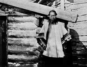 Chinese woman in front of her cabin. Virginia City.