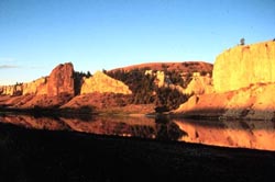 The Missouri River and La Barge Rock in the white cliffs section of the wild and scenic Missouri River near Virgelle, Montana